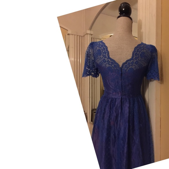 Vintage Blue Lace Pinup Formal Dress Pennys 80s S - Picture 7 of 8